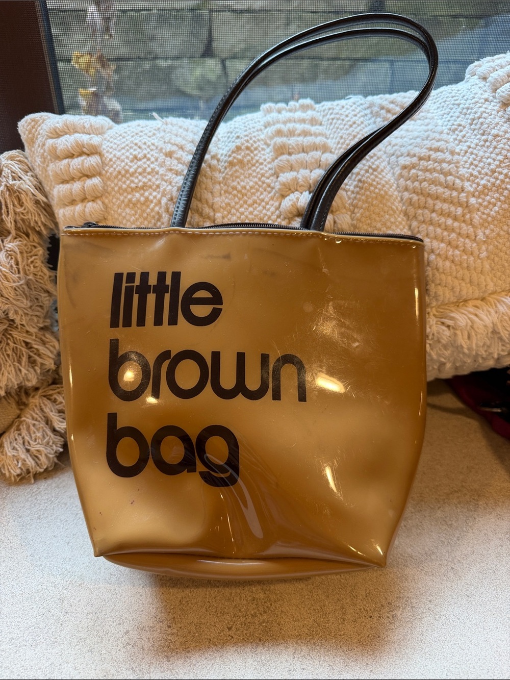 Glossy Little Brown Bag Tote in Brown